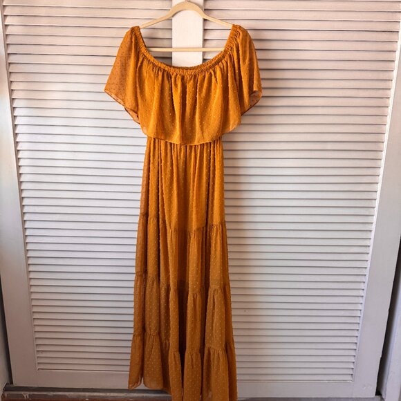 Baltic Born - Swiss Dot Mustard Maxi Dress (M) - Picture 5 of 5